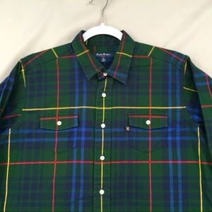 Brooks Brothers Red Fleece Shirt Mens Size XL (fits like a M) in Green Plaid.